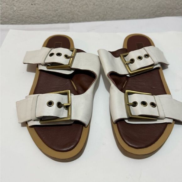 TOPSHOP Soft Leather White Buckled Strap Slippers, Size 6.5 (Retail $75) - Picture 2 of 6